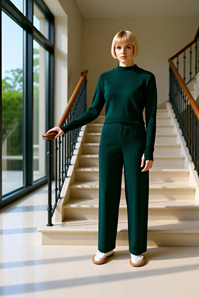 BENERLY طقم نسائي بتصميم عصري ياقة مرتفعة متوسطة الطول مكون من بلوزة قصيرة وب...