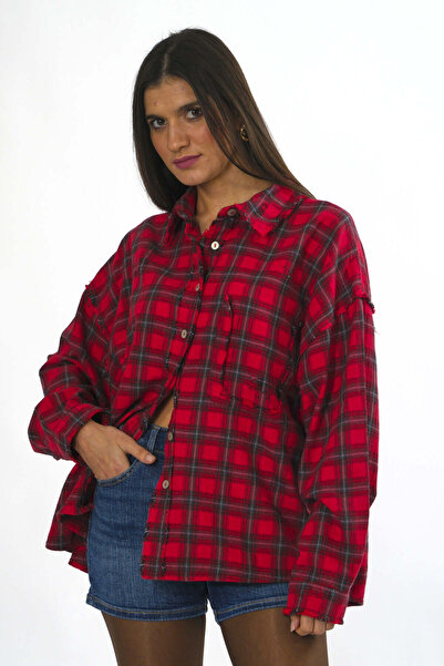 ABBRA Women's 100% Cotton Laser Cut Plaid Shirt