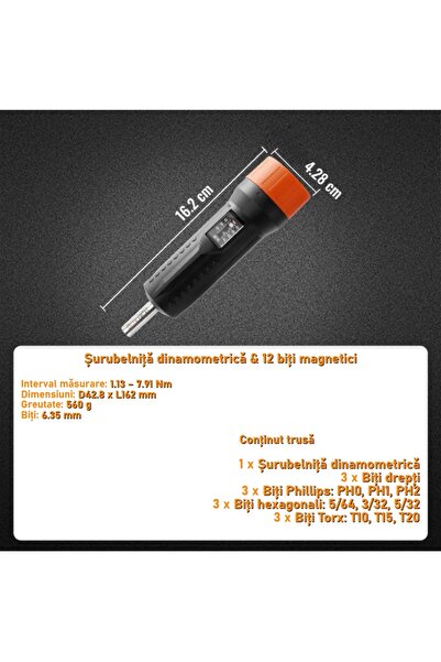 OEM Torque screwdriver with 12 magnetic bits, manual adjustment, flat head, Phillips, hexagonal, Torx