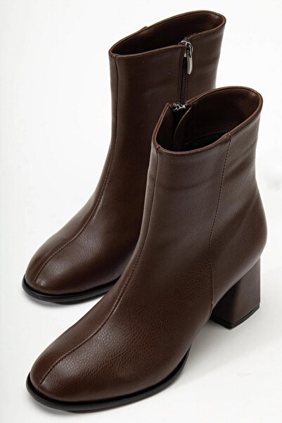 asmi shoes Γυναικείες μπότες Marta καφέ με χοντρό τακούνι με φερμουάρ