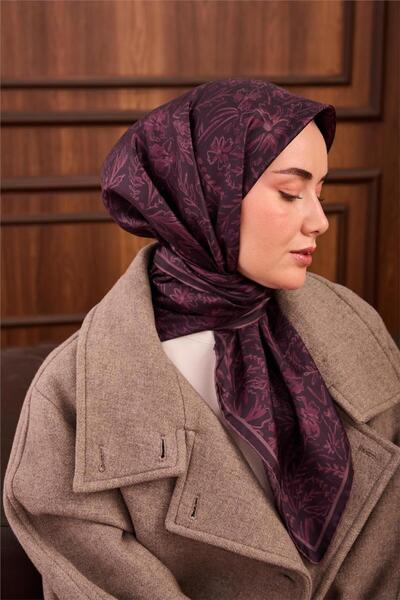 Silk Home Twill Silk Scarf Plum Flower Pattern 90X90