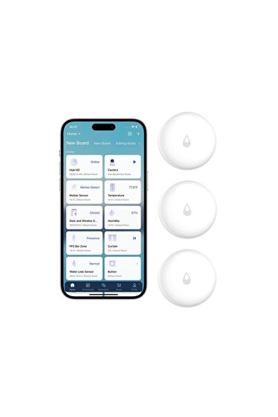 Aqara Su Kaçak Sensörü 3 Paket, Alarm Sistemi ve Akıllı Ev Otomasyonu için Zi...