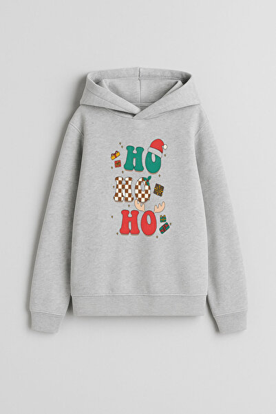 MODA 2026 New Year Santa Claus Christmas Printed Gray Hooded Sweatshirt