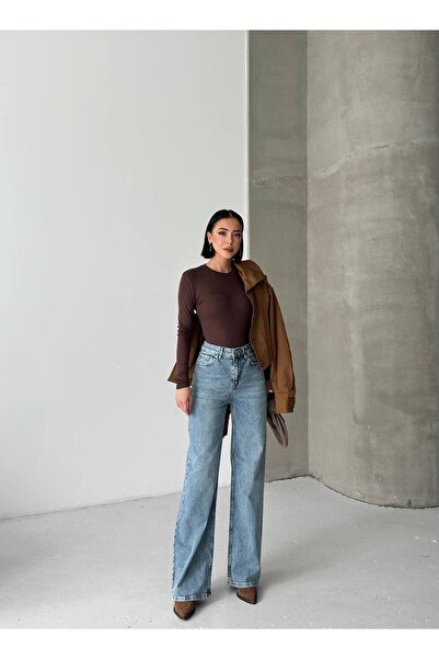 Yüksek Bel Açık Mavi Wide Leg Jean