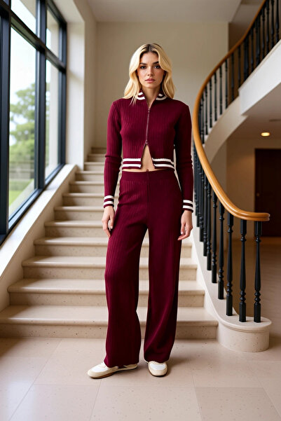 BENERLY Women's Zippered Crop Knit Jacket and High-Waisted Wide-Leg Knit Pant...