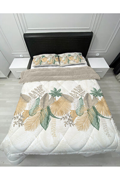 yok yok evim eve dair her şey Welsoft Fluffy Double-Sided Palm Leaves Patterned Double Quilt Sleeping Set