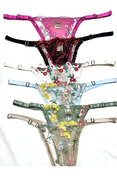 mendoza store Σετ 6 ρυθμιζόμενων εσώρουχων με δαντέλα και λουλούδια