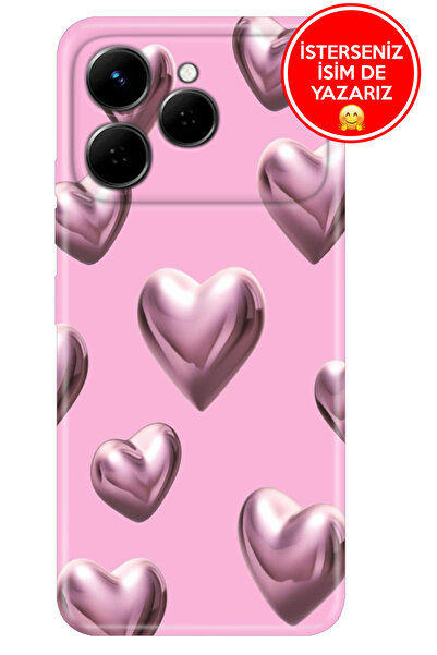 TECNO Spark 40 4G Kılıf Desenli Tematik Rubber Silikon Platin Kalp