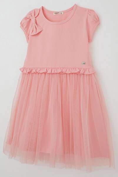 Breeze Φόρεμα για κορίτσια με βολάν στη μέση και λεπτομέρεια με φιόγκο στον ώμο, ηλικία 4-8 ετών, ροζ