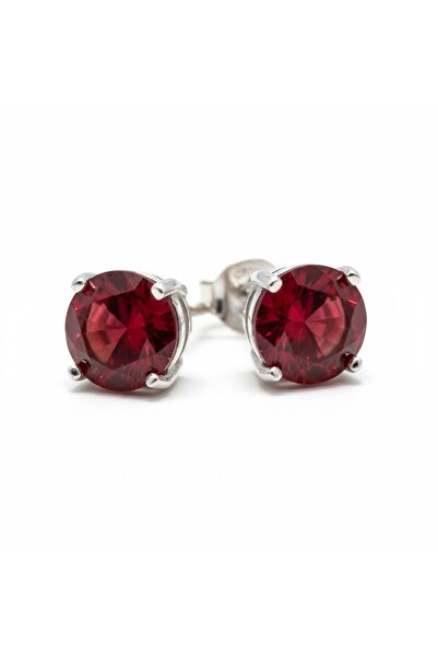 Parlavert Silver 925 Ayar Gümüş Kırmızı Garnet Taşlı Kadın Çivi Küpe