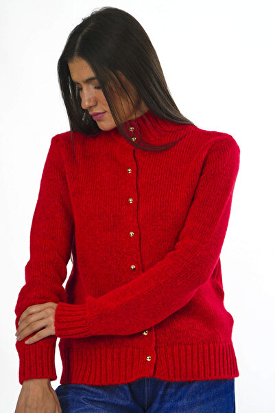 ABBRA Women's High Neck Buttoned Cardigan