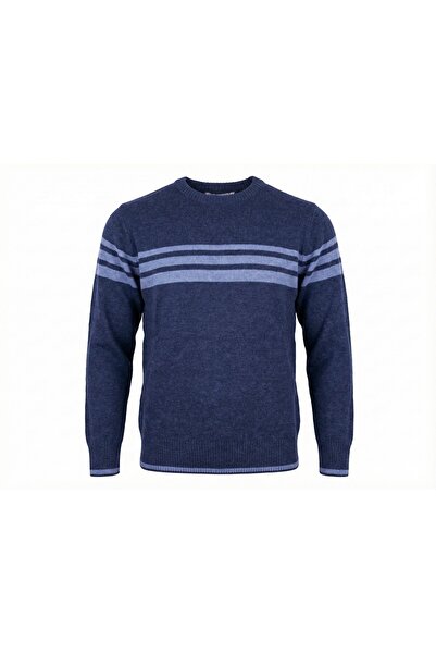 RYM Men's Crew Neck Striped Pattern Knitted Sweater
