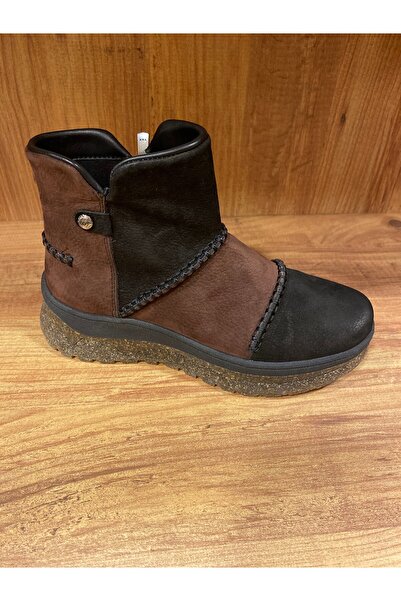 Mammamia D25KB-4090 Siyah Bordo Nubuk Hakiki Deri Fermuarlı Bot