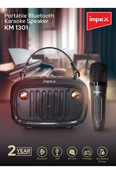 İMPEX KM1301 Portable Bluetooth Karaoke Speaker 5W FM USB TF Mic Voice Modulation 1200mAh Type-C