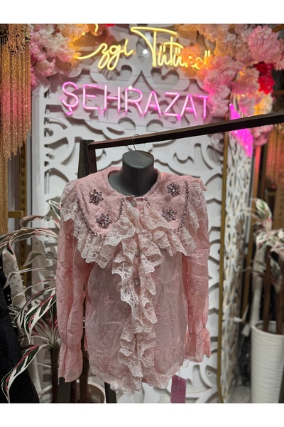 ŞEHRAZAT BUTİK Stylish Design Shirt with Collar Stone Detail