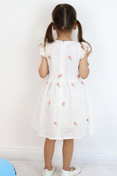 Breeze Rochie pentru fetiță cu broderie florală și detaliu din guipură, 3-7 ani, ecru