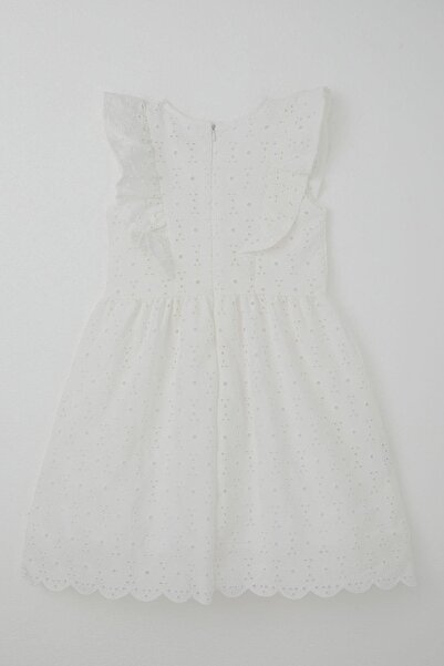 Breeze Girl's Dress Floral Embroidered Lace Ruffle Detail Back Zipper 7-12 Years Old, Ecru