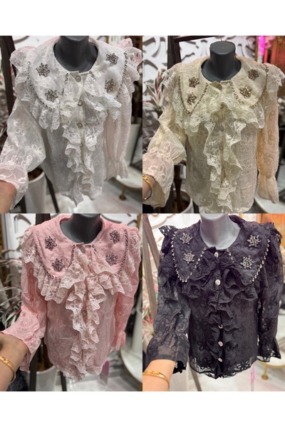 ŞEHRAZAT BUTİK Stylish Design Shirt with Collar Stone Detail