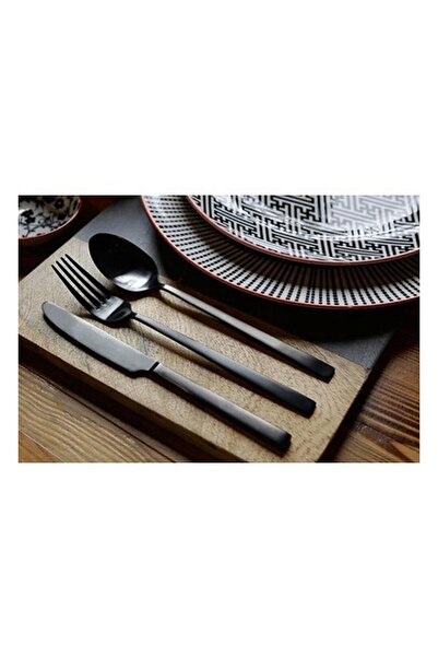 Porland 04FST001550 Quantum 84 Parça Mat Siyah Çatal Kaşık Bıçak Takımı
