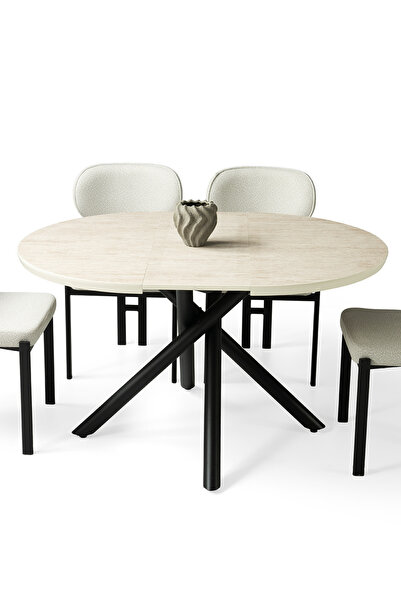 Liya Helezon Açılır Kapanır Masa Açılır Yemek Masası 4-6 Kişilik Bohem Salon Yuvarlak Oval Mutfak 140x100