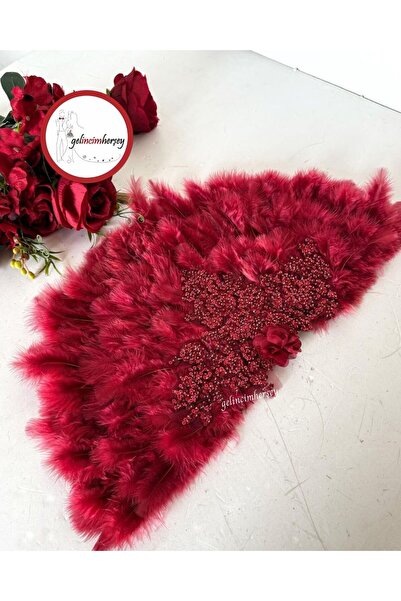 Gelincimherşey Vip Dantelli Tüylü Gelin Yelpazesi