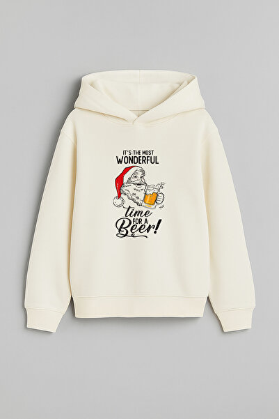 MODA Bere Beer Anul Nou Moș Crăciun Crăciun cu imprimeu Hanorac ecru tricou