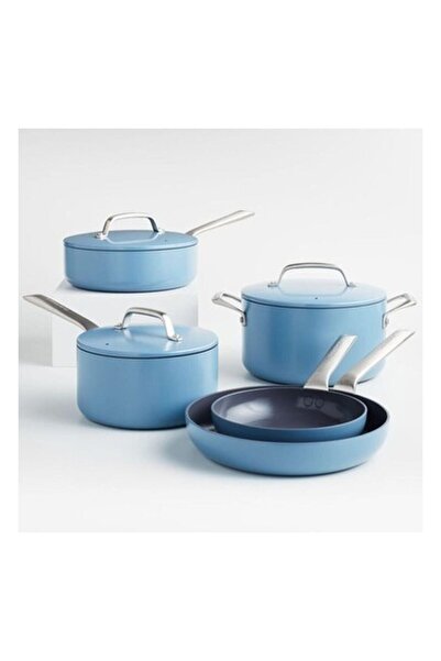 Crate & Barrel Evencook Seramik Denim, Yapışmaz 8 Parçalı Pişirme Seti Bonuslu