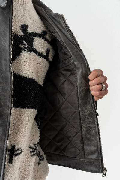 go gang own Δερμάτινο παλτό με φερμουάρ και λεπτομέρεια τσέπης Flarepoint