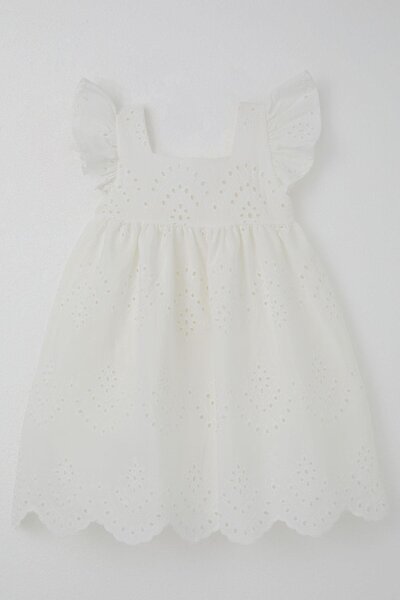 Breeze Rochie pentru fetiță cu broderie florală, cu fermoar la spate, 3-8 ani, ecru
