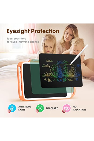 Baytion 10-inch LCD Writing Tablet for Kids, Colorful Reusable Doodle Board with Erase Button (Orang