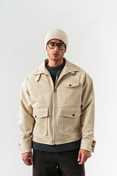 go gang own Δερμάτινο παλτό με φερμουάρ και λεπτομέρεια τσέπης Flarepoint