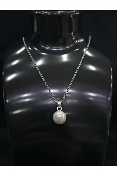 sarıyer silver لؤلؤة مايوركا بتصميم أنيق 12 مم. قلادة من الفولاذ طراز ميوركا ...