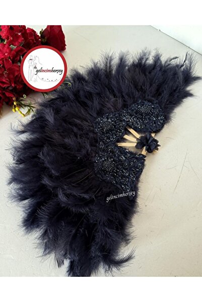 Gelincimherşey Vip Dantelli Tüylü Gelin Yelpazesi