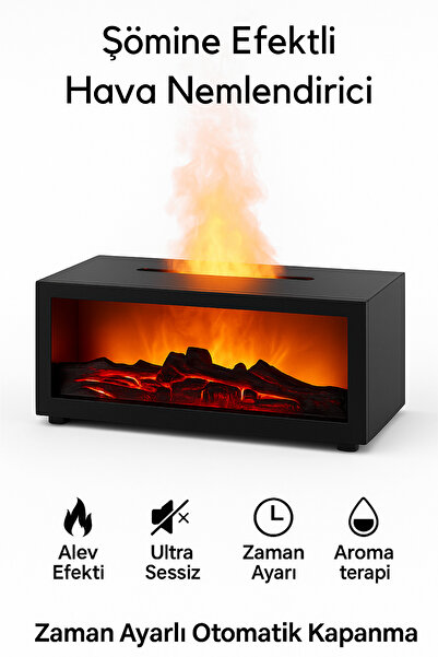 KETENOFFİCİAL Şömine Alev Efektli Hava Nemlendirici Aromaterapi Difüzörü Ultr...