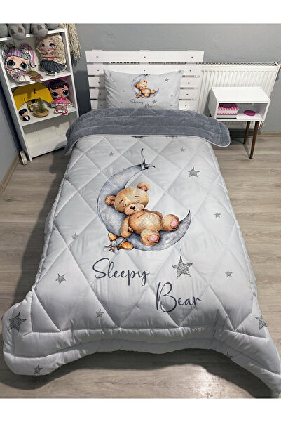 yok yok evim eve dair her şey Welsoft Fluffy Double-Sided Cute Bear Patterned Single Quilt Sleeping Set