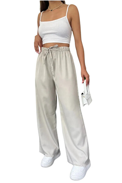 FREEDOM STOREE Palazzo Pants Tassels on the Legs - Stone