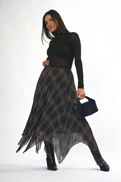 ABBRA Fusta în carouri cu talie elastică căptușită pentru femei