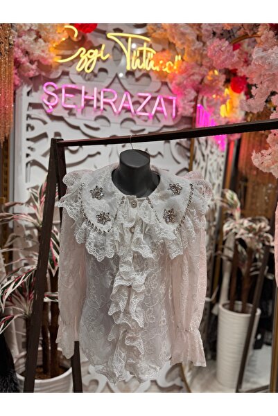 ŞEHRAZAT BUTİK Stylish Design Shirt with Collar Stone Detail