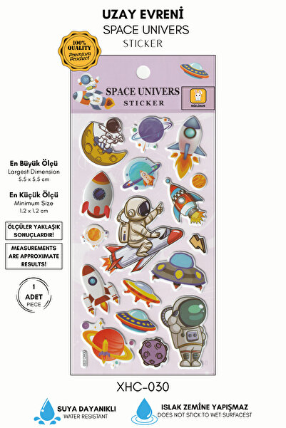 Mielibon Roket Üzerinde Sörf Yapan Astronotlar ve Gezegen Keşif Temalı Sticke...