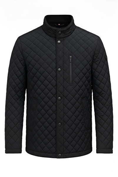 CIVILTIPOLO Men's Quilted Regular Fit Inner Fur Pocket Zippered Water Repellent Basic Casual Style Coat