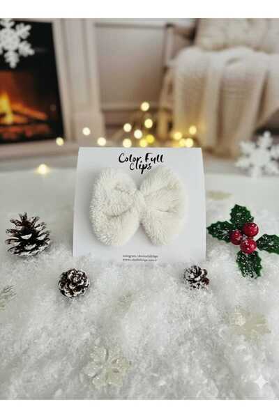 COLORFULLCLİPS Ecru Colored Plush Bow Clip Buckle – 5 cm