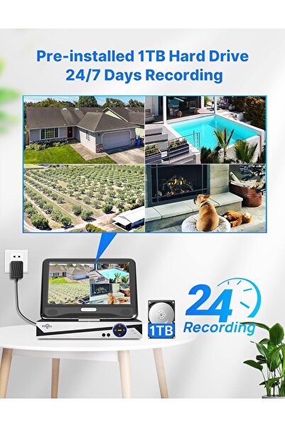 Generic Hiseeu 10CH Expandable Wireless Security Camera System - 10in Monitor, 4×5MP Cameras, 1TB HDD