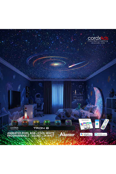 coraxads ÇOCUK ODASI YILDIZ TAVAN FİBER OPTİK AYDINLATMA SETİ - KAYAN YILDIZLI