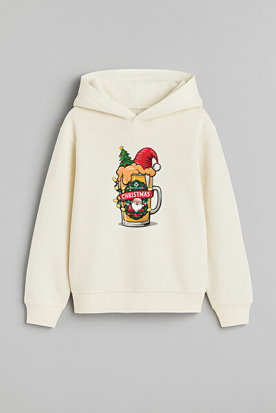 MODA Bere Beer Anul Nou Moș Crăciun Crăciun cu imprimeu Hanorac ecru tricou