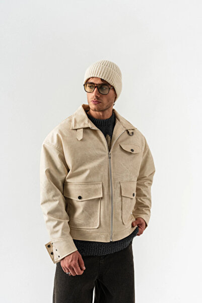 go gang own Δερμάτινο παλτό με φερμουάρ και λεπτομέρεια τσέπης Flarepoint