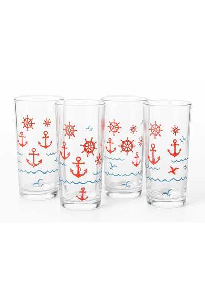Paşabahçe Anchor, Rudder, Sea Patterned Set of 4 Rakı Glasses – Nautical Series (270 ml)
