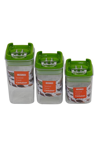 Lawazim Food Container 3pcs Square Green BPA Free Plastic Storage