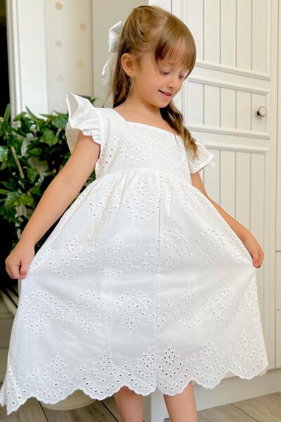 Breeze Rochie pentru fetiță cu broderie florală, cu fermoar la spate, 3-8 ani, ecru