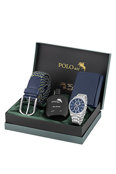 Polo Air Örgü Esnek Kemer Mıknatıslı Cüzdan Parfümlü Erkek Kol Saati Lacivert...