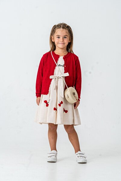 LUCEVERA Kız Çocuk 3’lü Elbise Takımı | Hırka + Elbise + Çanta | Kelebek Desenli, Kaliteli Kumaş